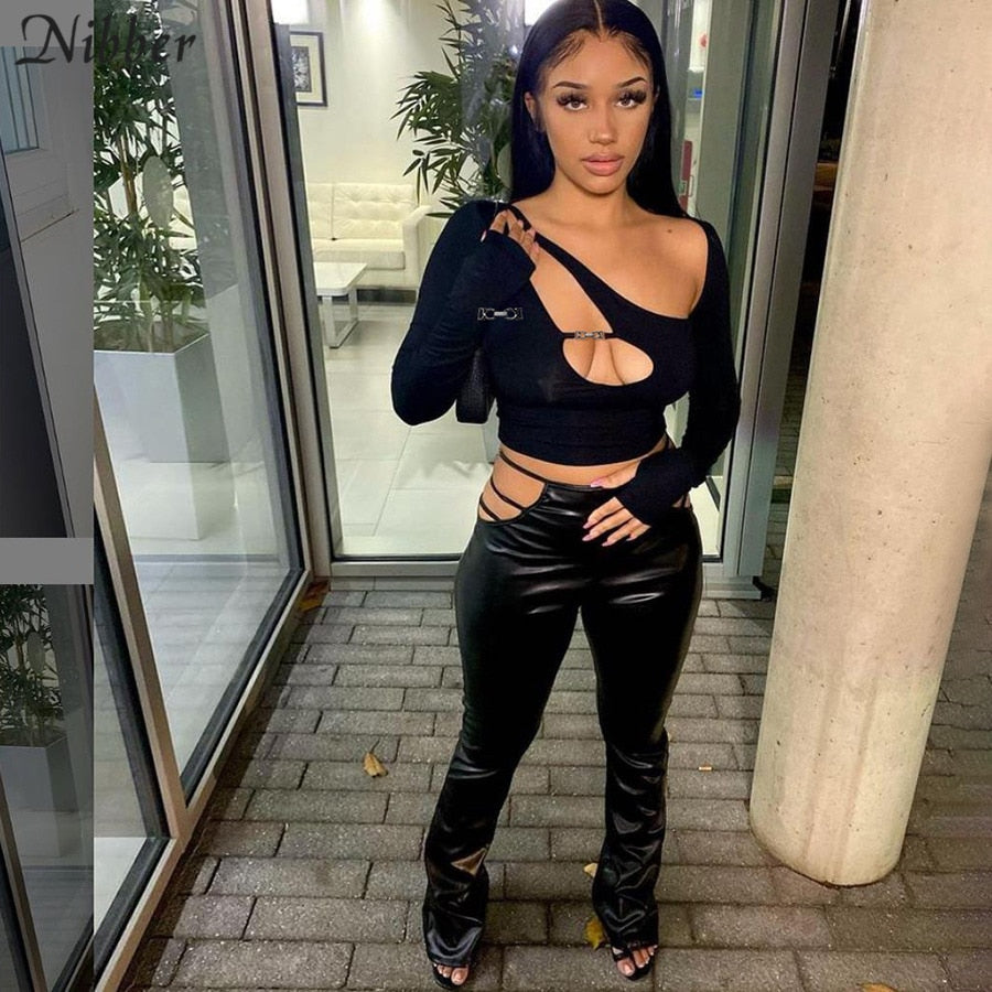 Hollowed Out Crop Top with Buckle