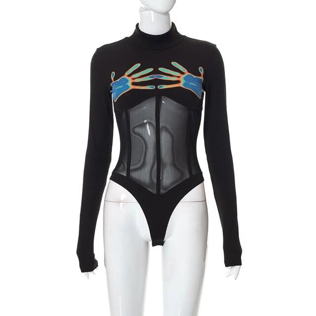 Translucent Black Long Sleeve Bodysuit.