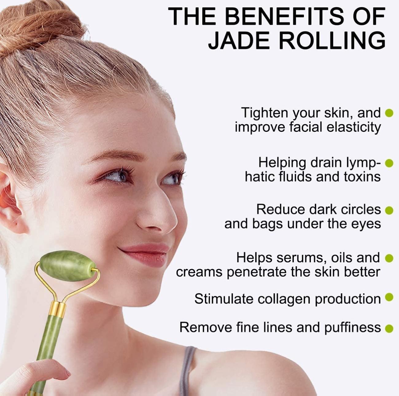 Charmonic Jade Roller & Gua Sha Set 4pcs – Face Sculpting, Anti-Aging Massage Tools for Glass Skin, Lymphatic Drainage & Glow