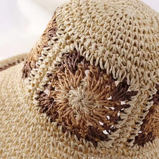 Boho Breeze: Women's Crochet Straw Beach Sunshade Hat.