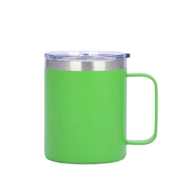 Coffee Mug with Handle, 14oz Insulated Stainless Steel Coffee Travel Mug, Double Wall Vacuum Reusable Coffee Cup with Lid, Powder Coated Rose Gold.