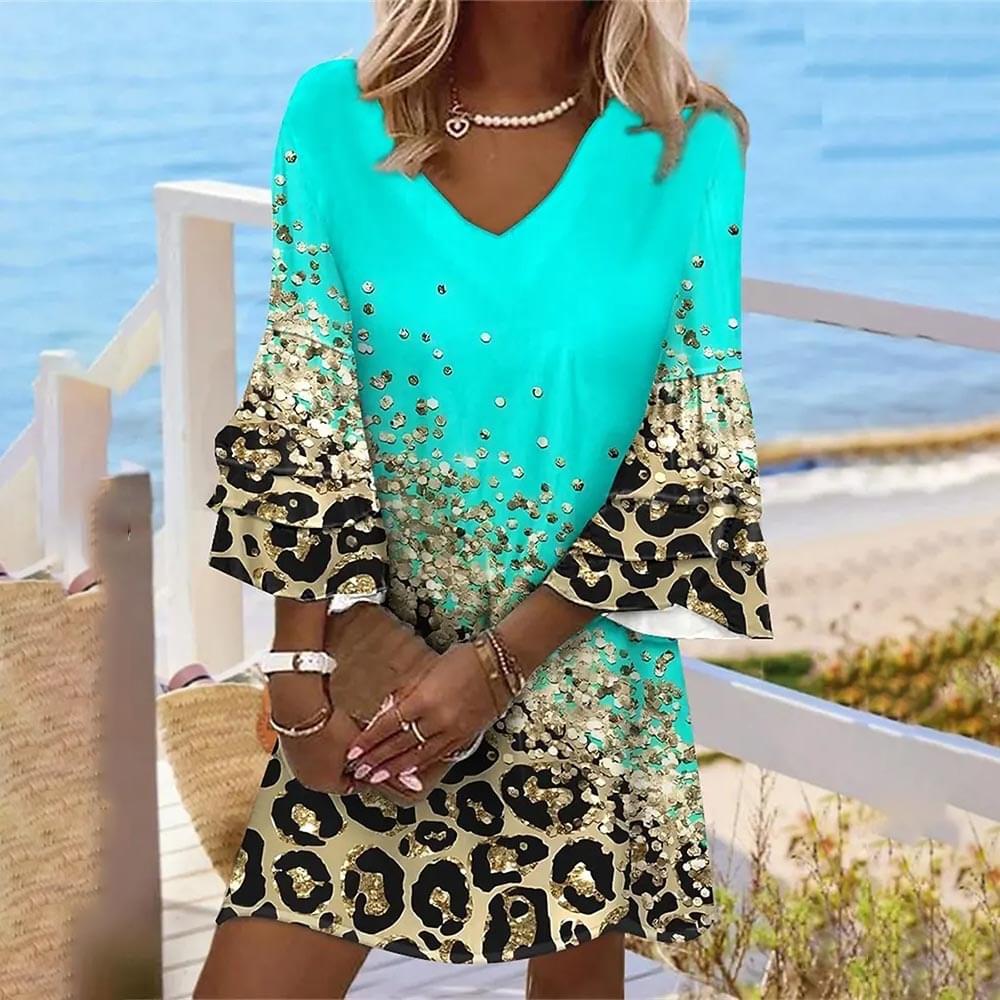 Leopard Print V-Neck Beach Dress.
