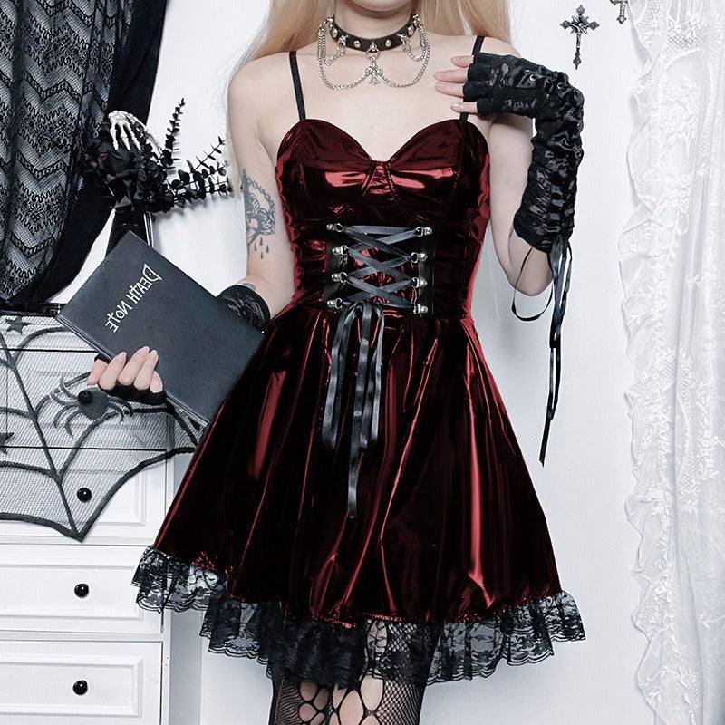 Women's Leather Strap Suspender Cute Aesthetic Gothic Dress.