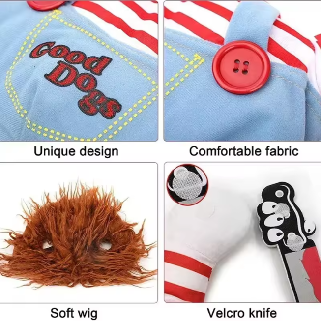 Red Chucky Doll Dog Costume - Spooky Halloween Outfit For Pets