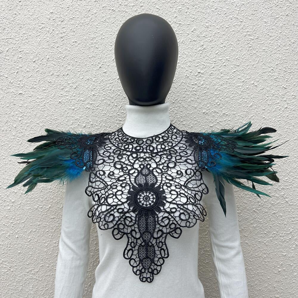 Lace Noir: Gothic Feather Shawl with Intricate Embroidery