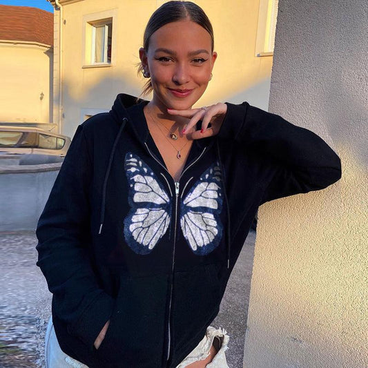 Butterfly Long Sleeve Hooded Sweater.