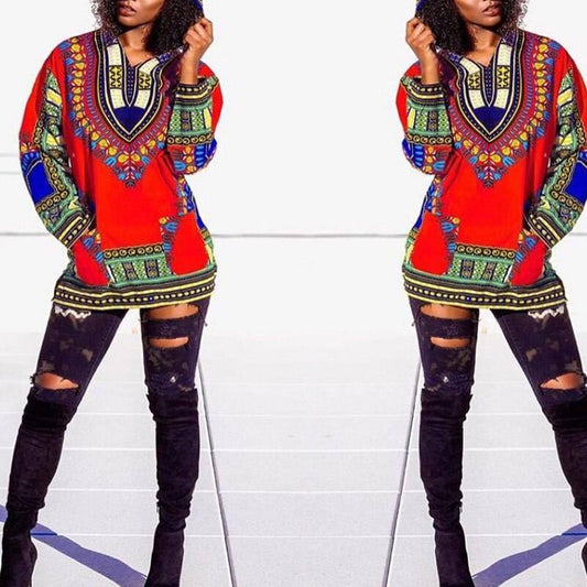 Vintage Hooded Long Sleeve Dashiki.