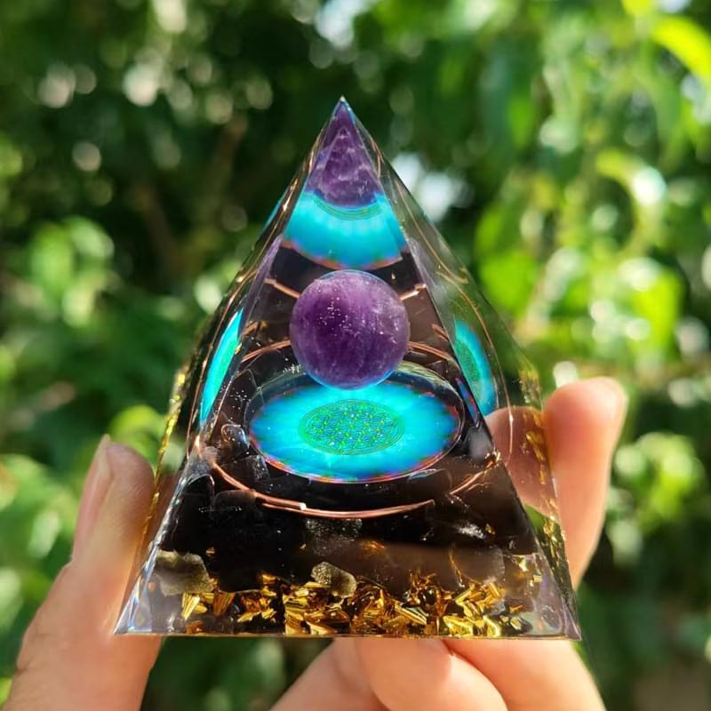 Orgone Energy - Various Crystal Ball Pyramids - Positive Energy Chakra Pyramids.