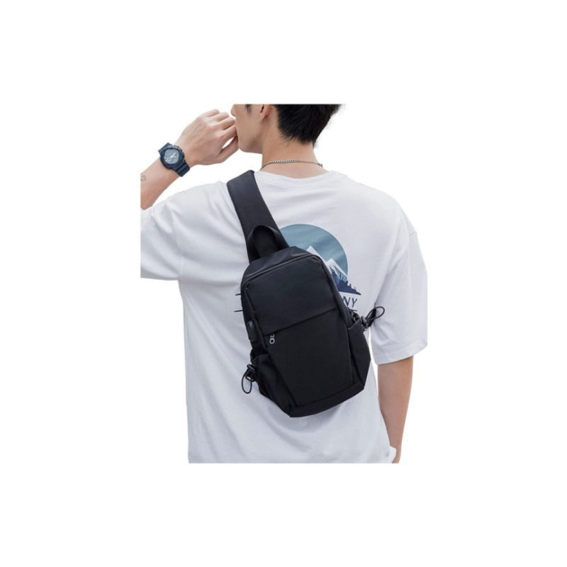 Urban Essentials Sleek Black Cross Shoulder Strap Pack with USB Capabilities Cross Chest Bag