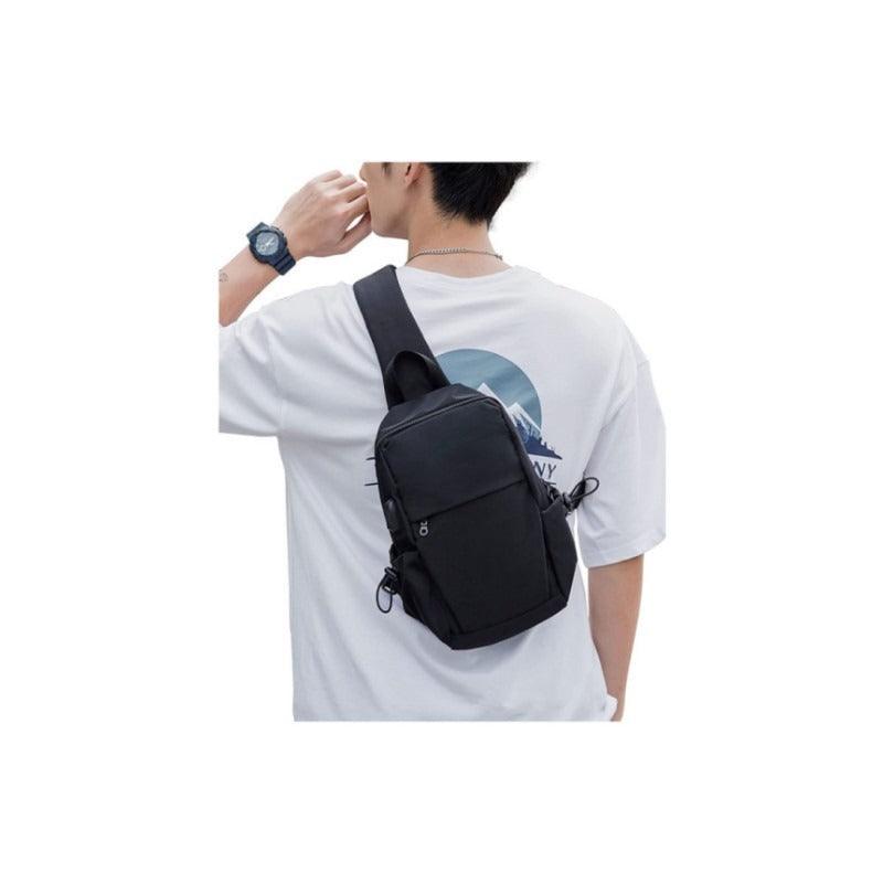 Urban Essentials Sleek Black Cross Shoulder Strap Pack with USB Capabilities Cross Chest Bag.