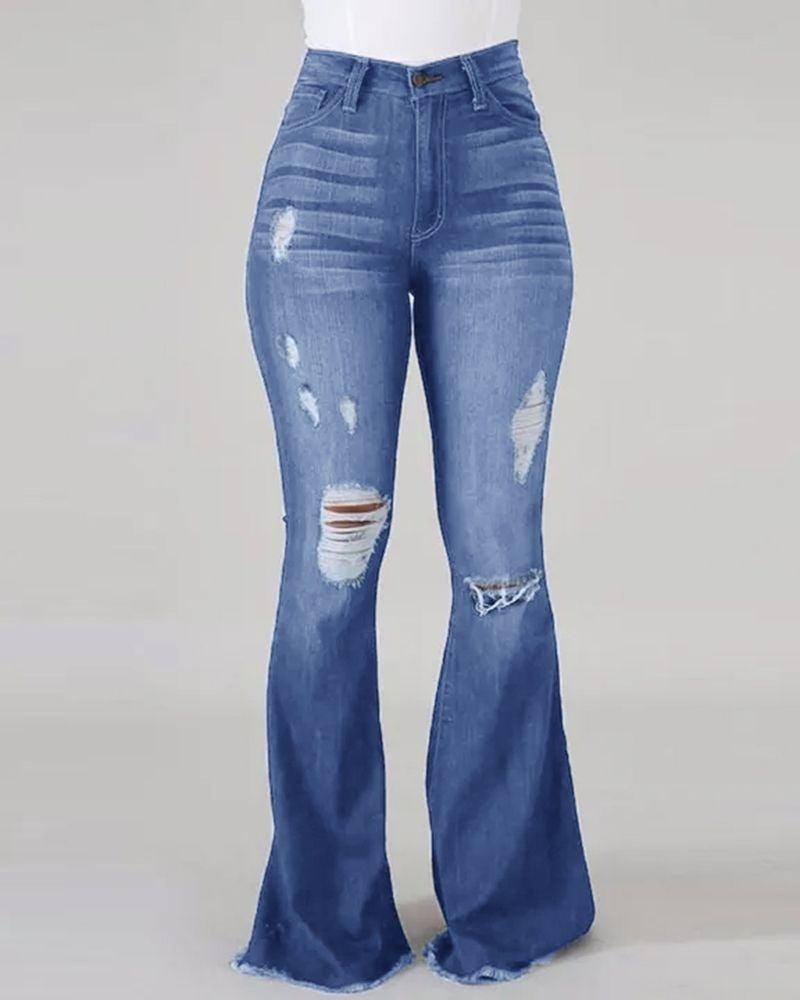 Radiant Flare High Waist Ripped Flared Jeans Women's Pants.