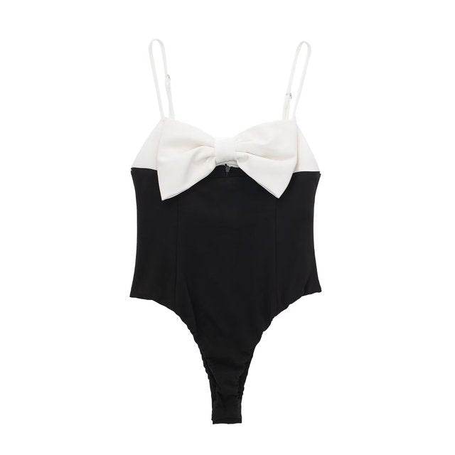 Bow Design White & Black Playsuits - Realm of Wonders