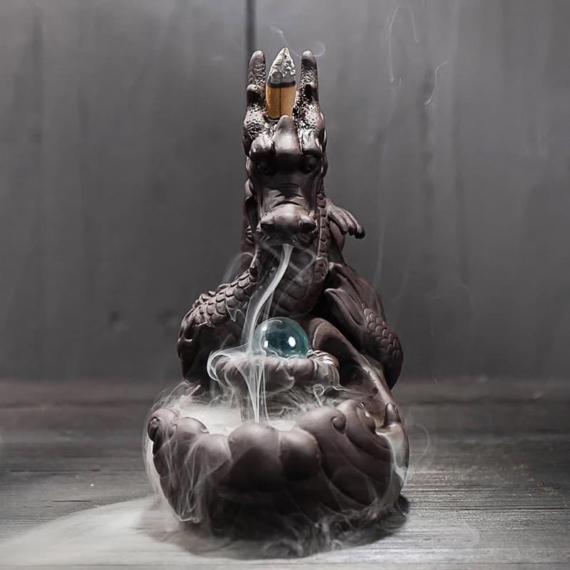 Lucky Dragon - Backflow Incense Burner w/ Crystal Ball + Incense Cones.