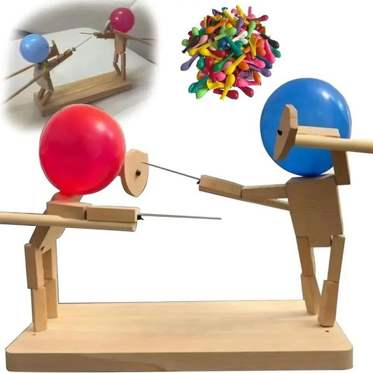 Balloon Duel: Handcrafted Bamboo Fencing Puppets.