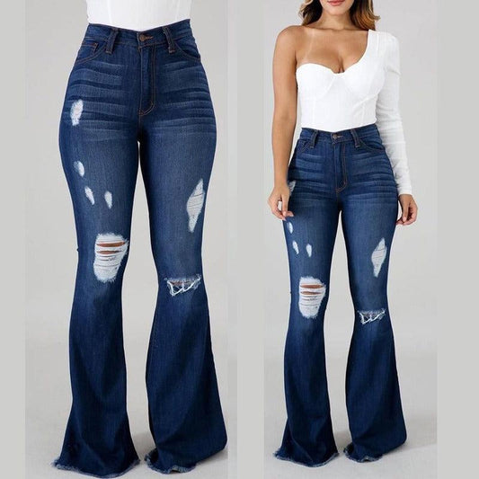 Radiant Flare High Waist Ripped Flared Jeans Women's Pants.