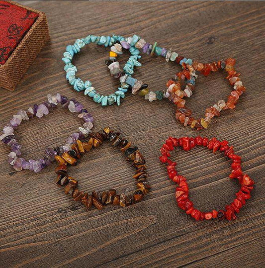 Raw Crystal and Stone Bracelets.
