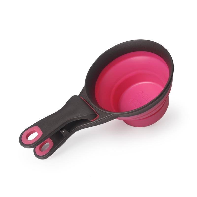 Multifunctional Folding Silicone Dog Bowl Portable Pet Food Container Measuring Cup, Spoon & Storage.