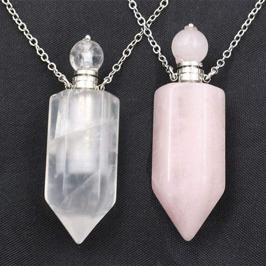 Perfume Bottle Pendant Necklace - Various Natural Crystals.