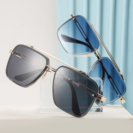 Urban Edge: Stylish Double Beam Cut Metallic Sunglasses.