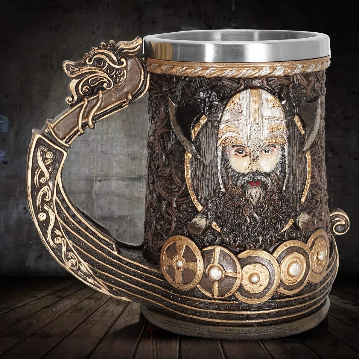 Viking Buccaneer Tankard: Large Stainless Steel Drinking Cup.