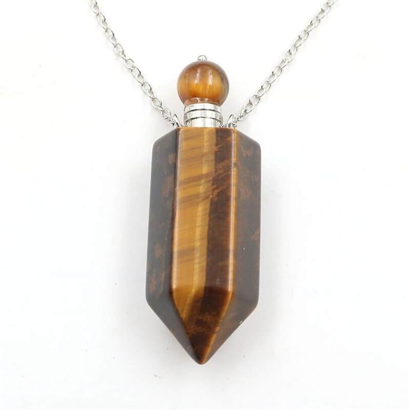 Perfume Bottle Pendant Necklace - Various Natural Crystals.