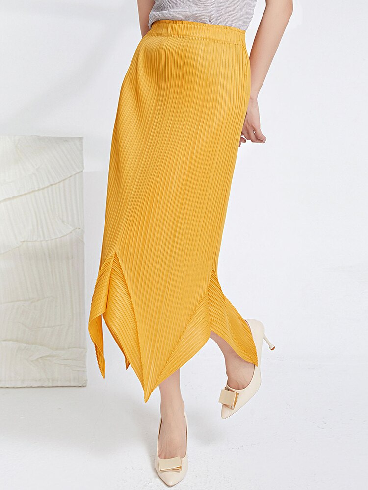 Spliced Pleated High Waisted Skirt