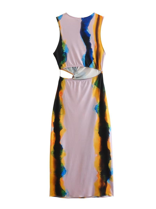 Elegant Hollowed Out Mid-Calf Dress.