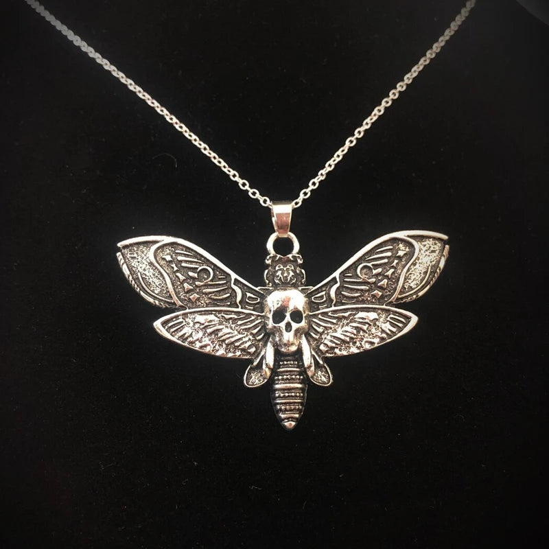 Death Moth Skull Necklace Gothic Butterfly Pendant 18 Inch Silver Chain Emo Goth