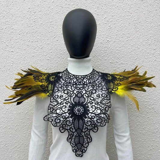 Lace Noir: Gothic Feather Shawl with Intricate Embroidery.