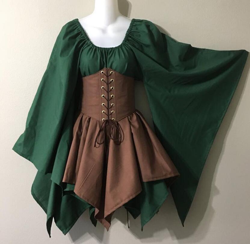 Renaissance : Adult Women's Medieval Elven Fairy Costume with Celtic Corset