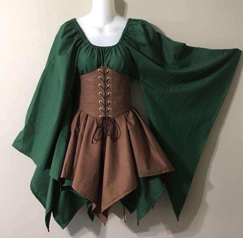 Renaissance : Adult Women's Medieval Elven Fairy Costume with Celtic Corset.