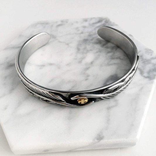 Eagle & Feather Medieval Stainless Steel Cuff Bracelets: Viking Inspired Fashion Jewelry.