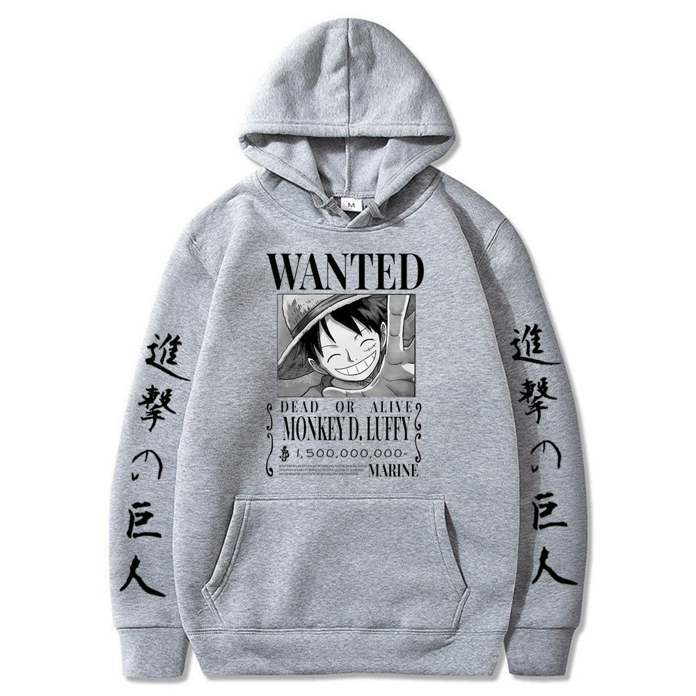 Wanted Captain: Monkey D. Luffy Fleece Pullover One Piece Sweatshirt Hoodie