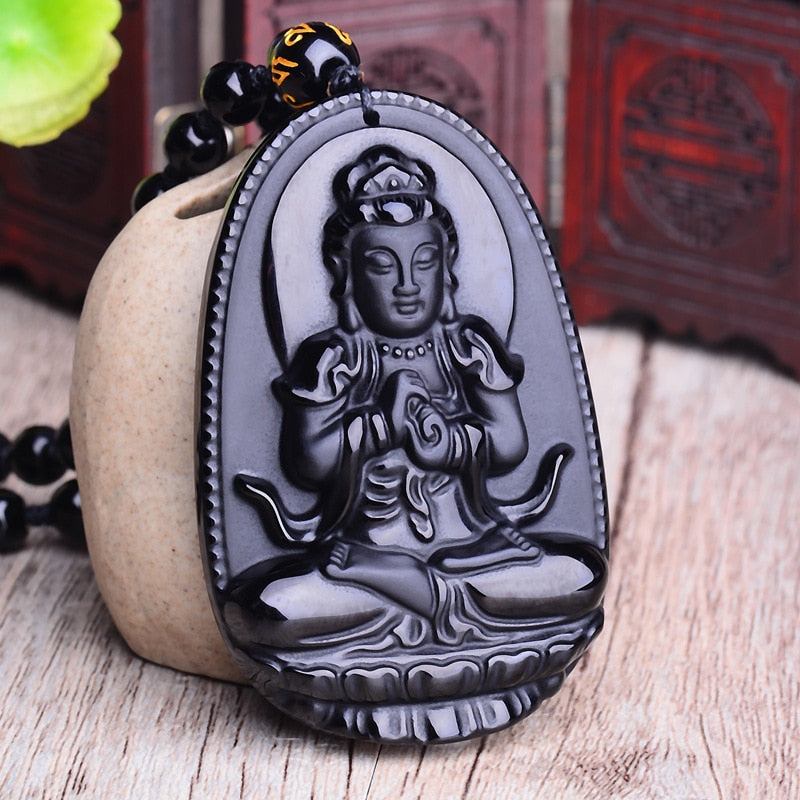 Black Obsidian Lucky Buddha Amulet.