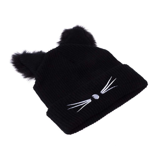 Feline Elegance: Women's Knitted Cat Ears Winter Hat.