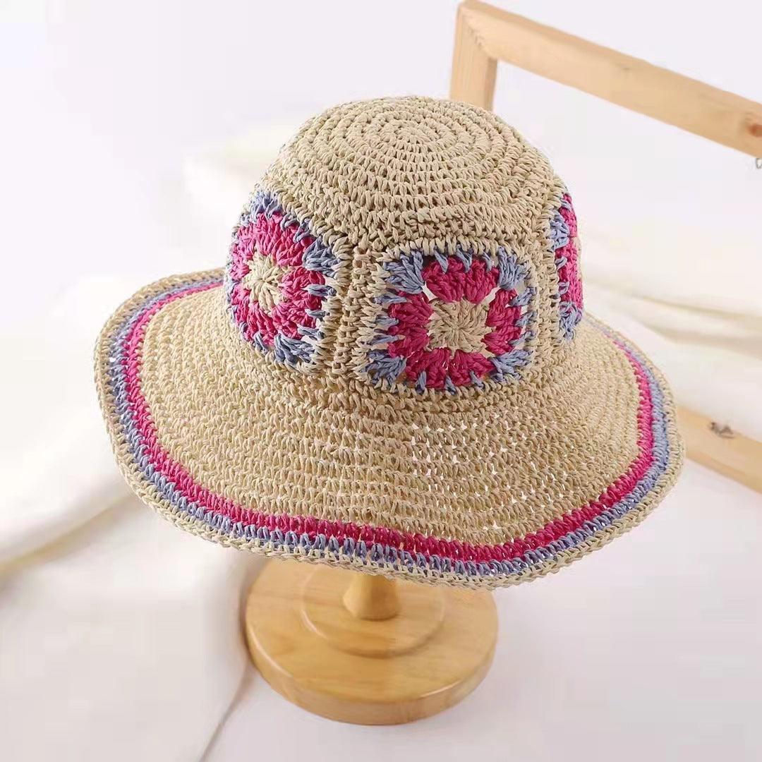 Boho Breeze: Women's Crochet Straw Beach Sunshade Hat.