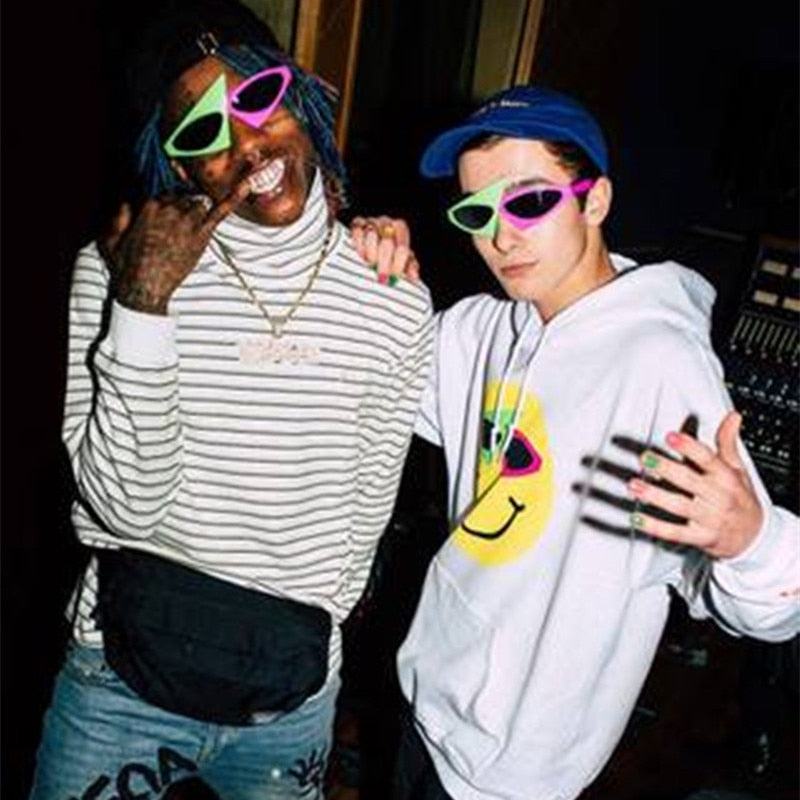 Novelty Green & Pink Roy Purdy Style Glasses Hip-Hop Asymmetric Triangular Sunglasses Party Supplies Decoration.