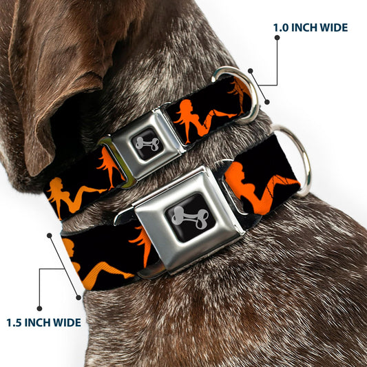 Dog Bone Seatbelt Buckle Collar - Mud Flap Girl Repeat Black/Orange Fade.