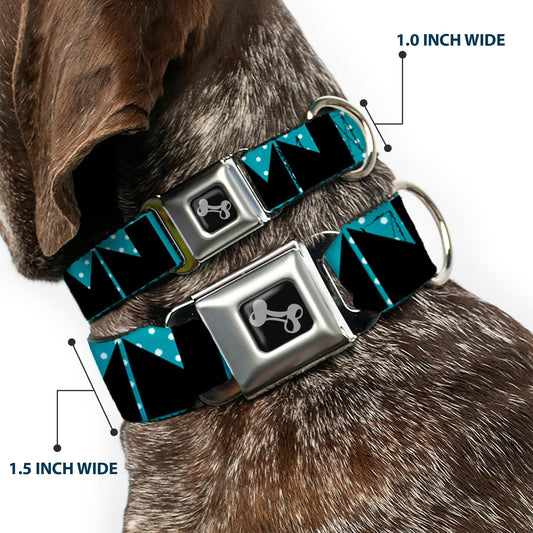 Dog Bone Seatbelt Buckle Collar - BUCKLE-DOWN Shapes Dot Turquoise/White/Black.