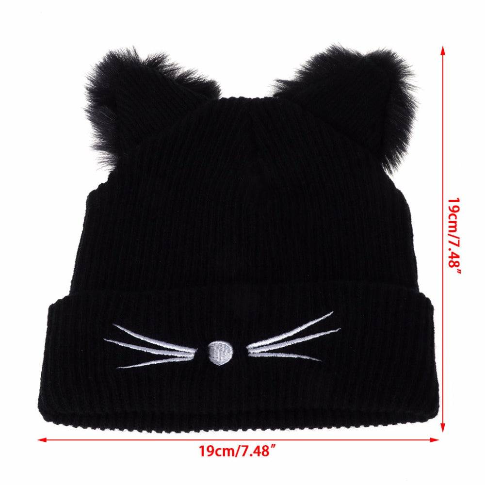 Feline Elegance: Women's Knitted Cat Ears Winter Hat.