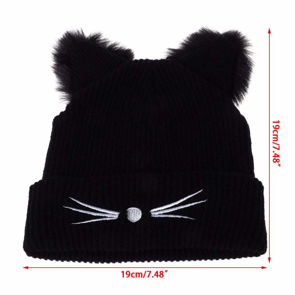 Feline Elegance: Women's Knitted Cat Ears Winter Hat