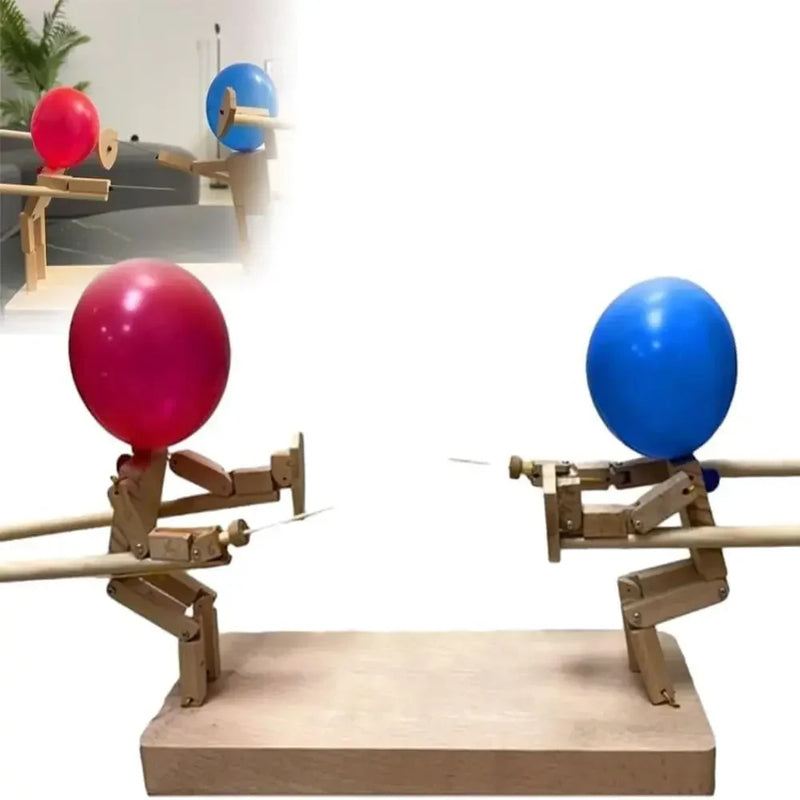 Balloon Duel: Handcrafted Bamboo Fencing Puppets.