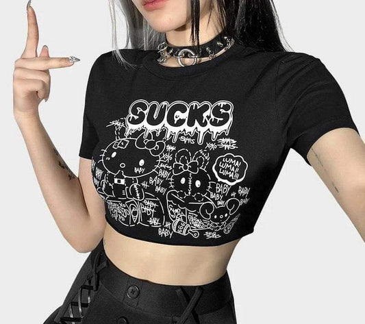 Gothic Cute Kitty Short Sleeve Shirt.