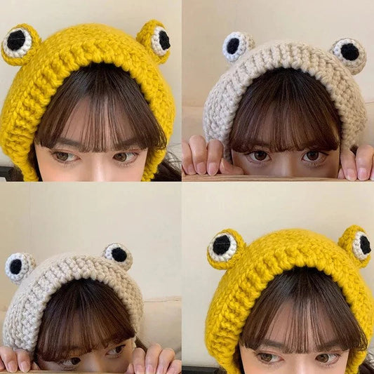 Ribbit Chic: Crochet Knitted Women's Frog Hood.