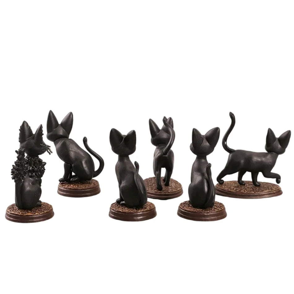 Studio Ghibli Kiki's Delivery Service Jiji Black Cat Figure Set - 6pcs PVC Mini Collectible Cats