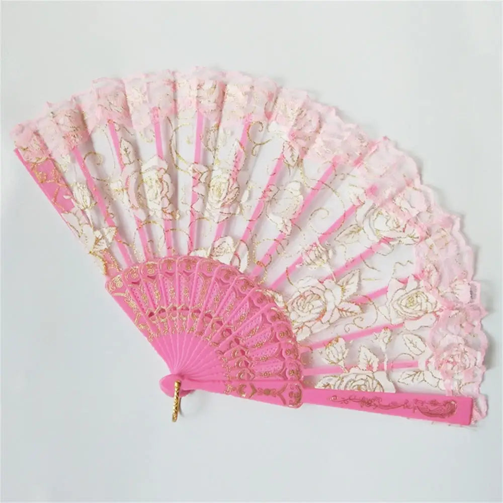 Lolita Lace Hand Fan – Gothic Victorian Folding Fan with Rose, Black White Red