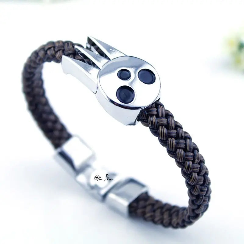One Piece Luffy Straw Hat Skull Bracelet - Woven Leather Cord Anime Wristband for Fans