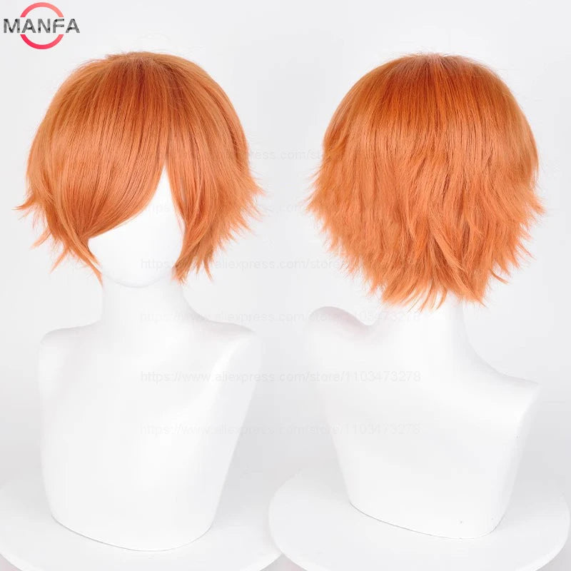 Short Straight Anime Cosplay Wig – 30cm Heat Resistant Synthetic Hair in Solid & Mixed Colors for Men and Women