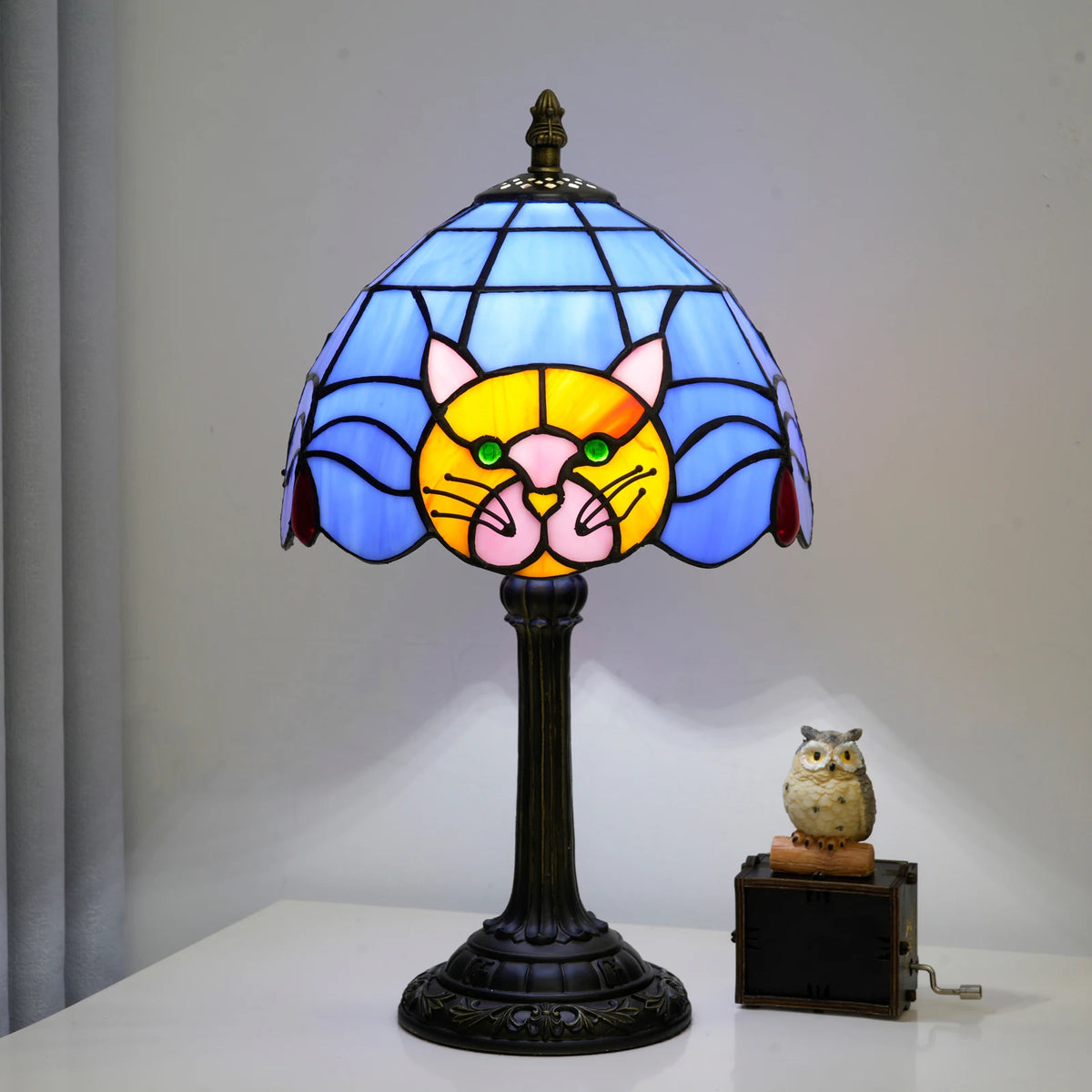 Black Cat Stained Glass Table Lamp – Bedroom Nightstand Desk Light