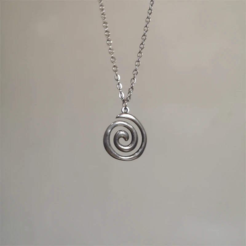 Y2K Spiral Vortex Pendant Necklace - Boho Leather Rope Pentagram Jewelry